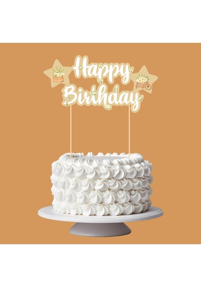 Papatya Temalı Happy Birthday Kaligrafi Pasta Üstü Süs Tüm Yaşlar