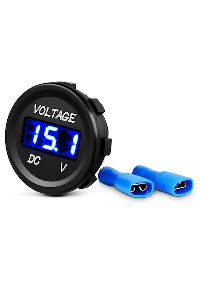 12v 24v Dc Voltmetre Yuvarlak Düz Yüzey Mavi Rakam