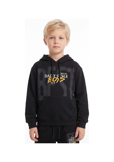Toontoy Kids Toontoy Erkek Çocuk Kapüşonlu Daıly Style Boys Baskılı Eşofman Takım Siyah