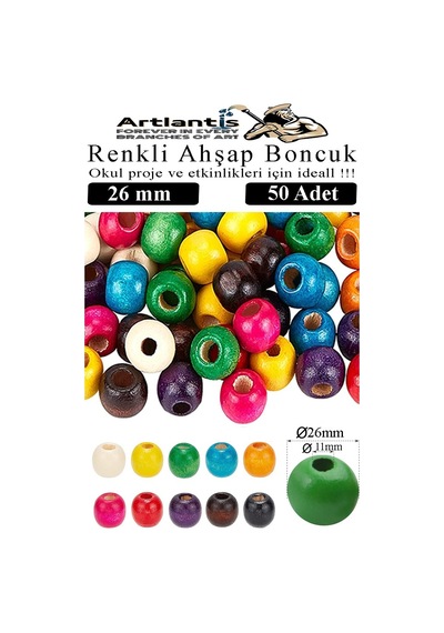 Renkli Ahşap Boncuk 26mm 50 Li 1 Paket Renkli Ahşap Boyalı Yuvarlak Doğal Boncuklar Saç Takı Tasarım Ektinlik Kreş Okul