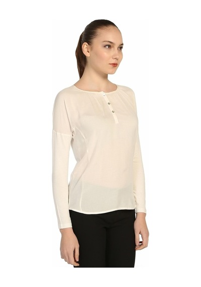 Bulalgiy  Bga113467 Kadın Uzun Kollu T-Shirt Ekru