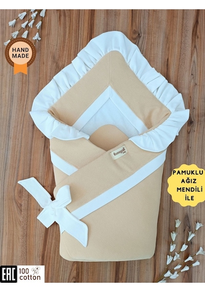 Bebek Battaniyesi Kundağı %100 Pamuklu İnci Waffle Kumaş Yenidoğan Hastane Çıkışı Hediyelik Örtü Knd45498 Kahverengi
