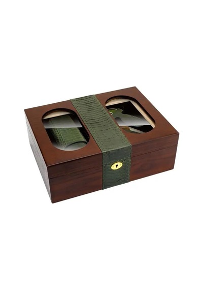 Lubinski Camlı Yılan Deri Ahşap Humidor Puro Kutusu Çakmak-kesici-kılıf Set