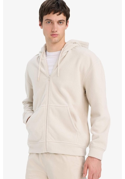 Defacto Boxy Fıt Kapüşonlu Fermuarlı Polar Sweatshirt F0074AX25AU Bej