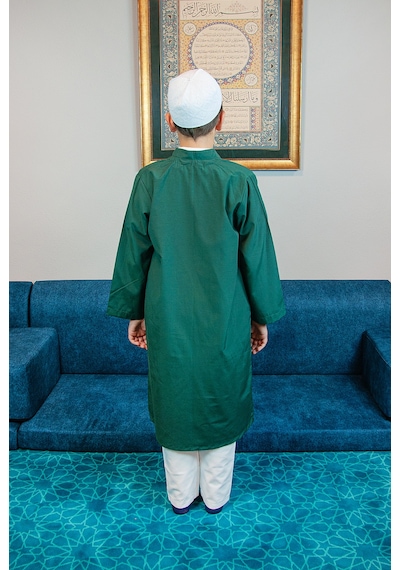 Yeşil Buhara Yaka Namaz Elbisesi Erkek Çocuk Cübbe Yeşil