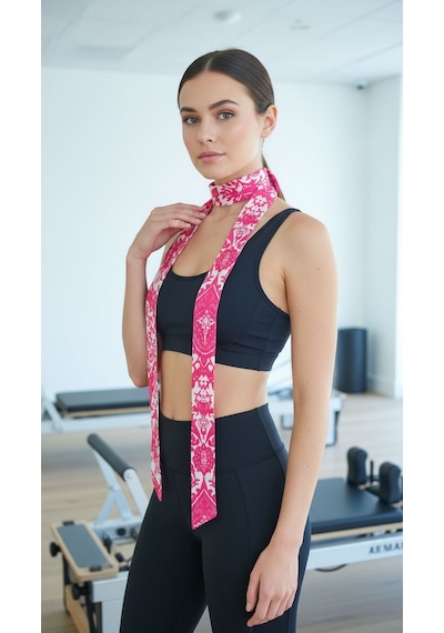 Gönülden Tasarım Çiçekli Kadın Fular Boyun Bağı155x5 Cm Pembe