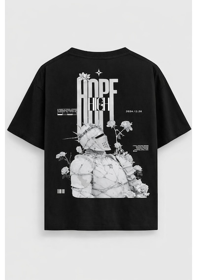 Yolo Street Oversize Hope High Şövalye Gül Baskılı Unisex Tişört %100 Pamuk Streetwear Siyah1 Yolo Street Oversize Hope High Şövalye Gül Baskılı Unisex Tişört %100 Pamuk Streetwear Siyah1