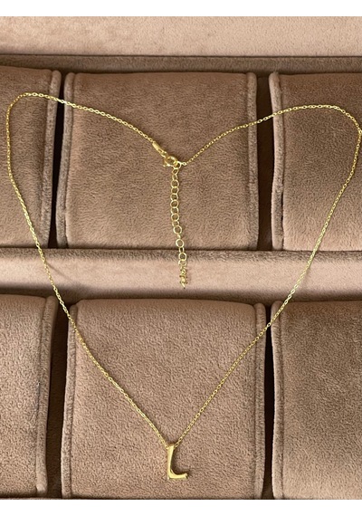 925 Ayar Gümüş Gold Renk L Harfi Kolye Harfli Kolye 45cm