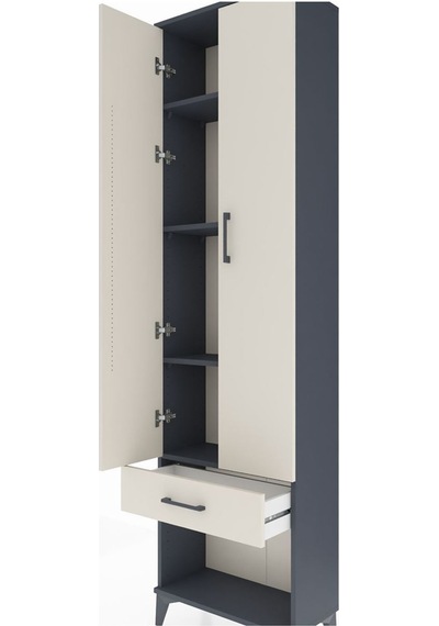 Arges Dolap 4 Raflı Tek Çekmeceli 2 Kapaklı 60x30x221 Antrasit-aytaşı Antrasit