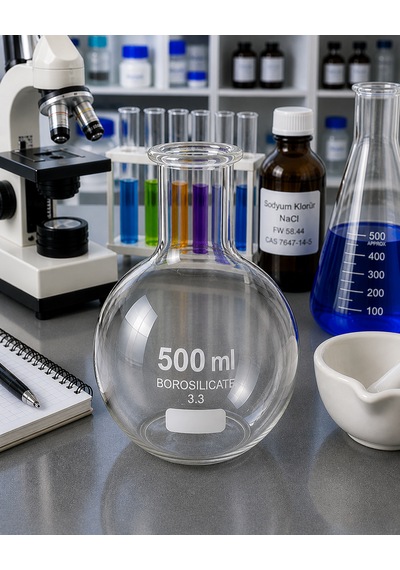 Balon Kısa Boyunlu Dibi Düz Borosilikat 500 Ml