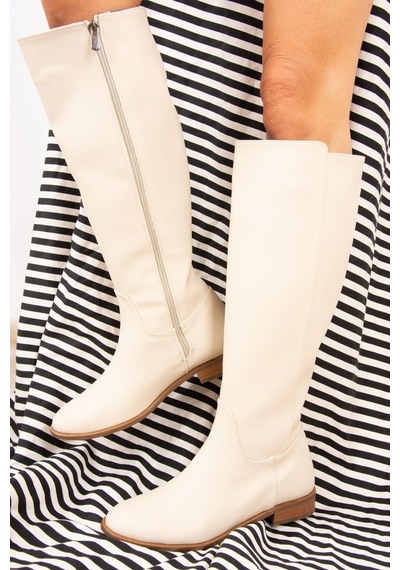 Fox Shoes Bej Suni Deri Kadın Çizme J654065609