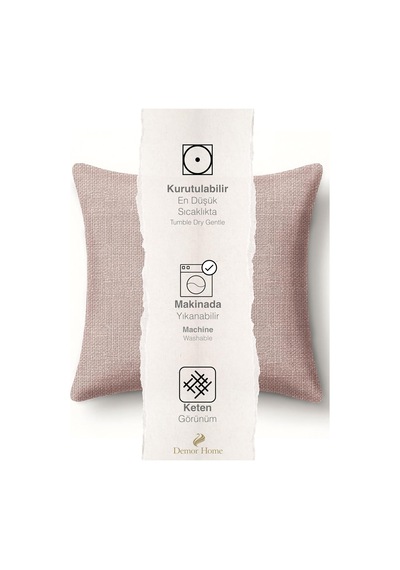 Keten Dokulu Pudra Pembe Kırlent Kılıfı, 50x50 Cm, Polyester Diğer