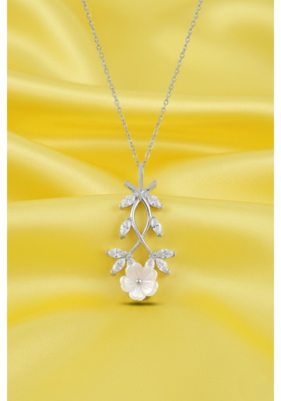 Çekirdekjewelry 925 Ayar Gümüş Manolya Çiçekli Ters Kolye Gri