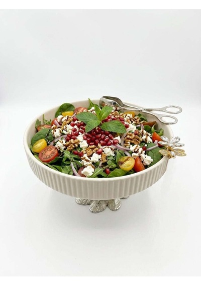 Gümüş Ayaklı Dekoratif Porselen Sunum Kasesi 25 Cm