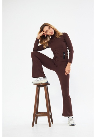 Lesa Wear Fitilli Soft Touch Balıkçı Yaka Bluz Kahverengi Kahverengi