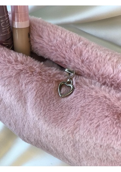 Lexroo Melsea Peluş Makyaj Çantası Pudra Pembe Organizer Seyahat Çantası
