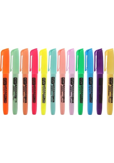 Kraf 340/345 Fosforlu Kalem Tipi 6 Pastel 6 Parlak Renk Çok Renkli