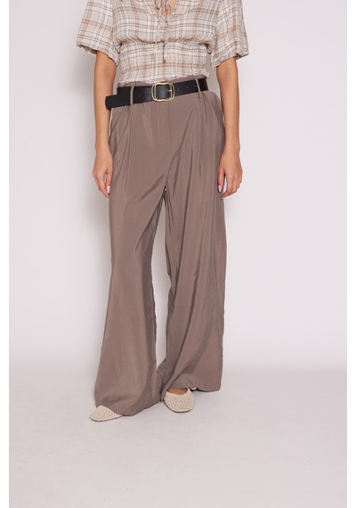 Kemerli Pilili Pantolon Vizon