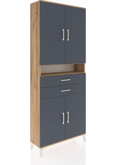 Arges Dolap 5 Raflı 2 Çekmeceli 4 Kapaklı 88x30x221 Çam-antrasit Çam