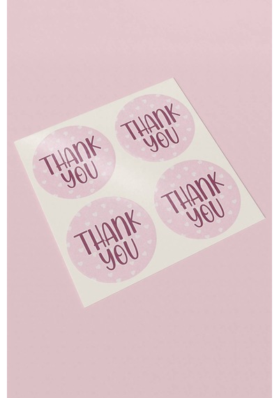 Pembe Kalpli Thank You Sticker 3x3cm St2351 Çok Renkli