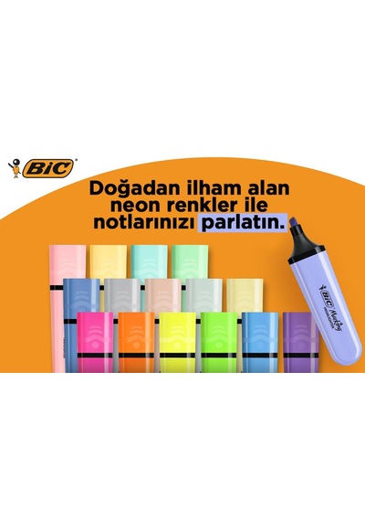 Bıc Marking Flat Fosforlu Kalem Pastel Ve Neon Renkler 16'lı Set Çok Renkli