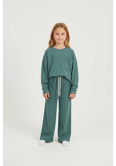 Aden Kids %100 Pamuk Çocuk Oversize Alt Üst Takım - Unisex Rahat Kalıp Yeşil