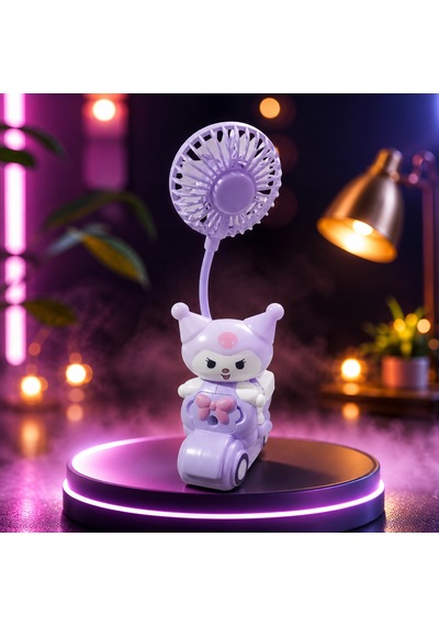 Vıp Yüksek Kalite Mor Kuromi Masa Fanı Mini Fan Işıklı Kalem Traşlı Mini Kalemlikli Şarjlı Masa Fanı