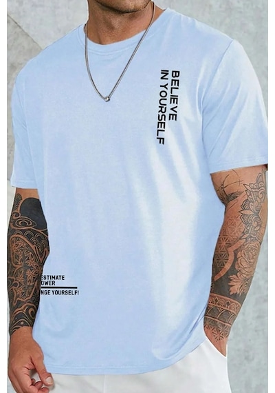 Erkek Belive İn Yourself Baskılı Oversize Tshirt Bebemavi Bebek Mavisi
