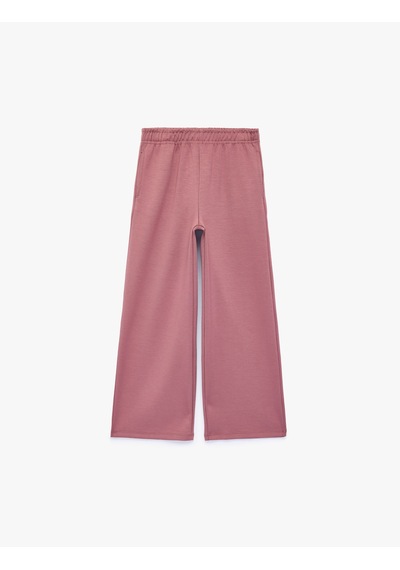 Koton Beli Lastikli Viskon Karışımlı Geniş Paça Pantolon Pembe 7wkg40095ak Gül