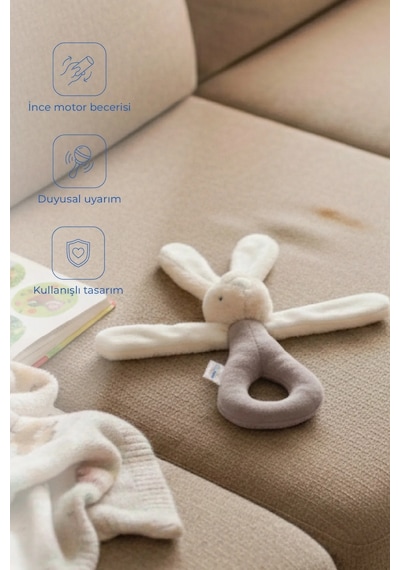 Babyjem Tutmalı Çıngıraklı Mini Peluş Tavşan Taş 842