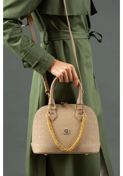 Just Polo Kadın Zincir Detaylı Lüks El Ve Omuz Çantası Shopper Ebat : 25x22 Cm Vizon