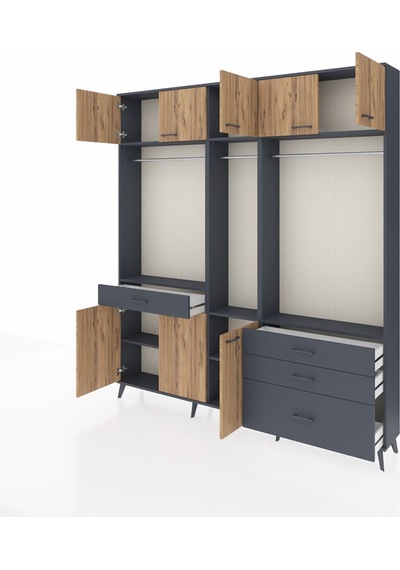 Arges Dolap 8 Raflı 4 Çekmeceli 3 Askılı 220x30x243 Antrasit-çam/antrasit Atlas Çam/antrasıt