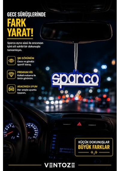 Sparco Araç Dikiz Aynası Süsü Tasarım Anahtarlık 10 Cm Mavi Beyaz
