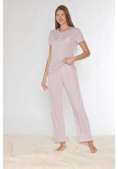 Alperi Kısa Kol Pijama Takımı Viskon 780-54 LILA
