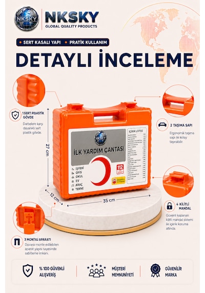 Nksky Ultra İlk Yardım Çantası Duvara Monte Ecza Dolabı İş Yeri Ofis Araç Ev İçin İlk Yardım Seti