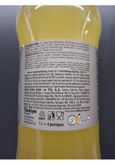 Sarıyer Limonata Şekersiz 1 Lt X 6 Adet