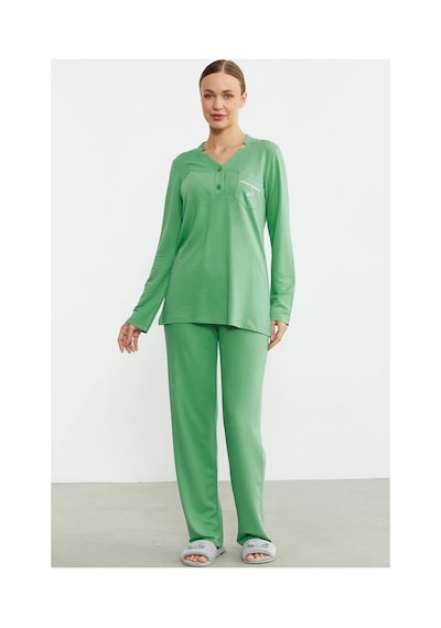 Angbutik Sementa 76438 Yarım Düğmeli Cep Detaylı Pijama Takım Yeşil