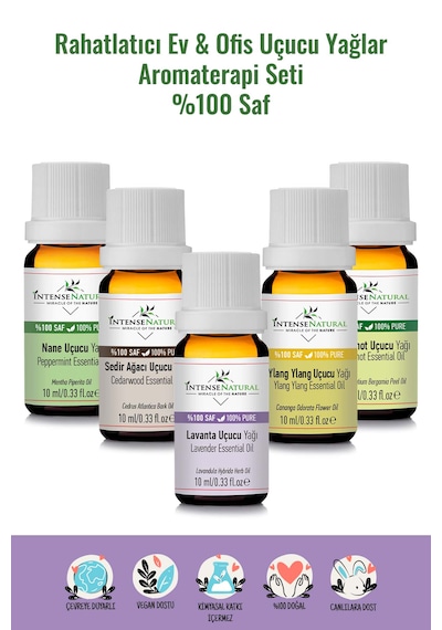 Intense Natural Bergamot + Lavanta + Nane + Sedir + Ylang Ylang Uçucu Yağı 5 x 10 ML