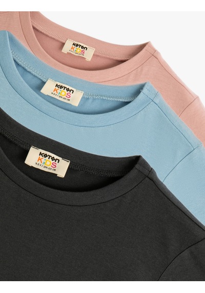 Koton 3'lü Basic Tişört Seti Kısa Kollu Çok Renkli Pembe 4skb10552tk Gül