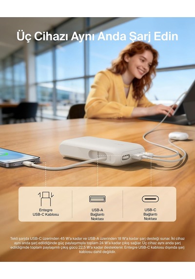 Ultracharge 10000 Mah Usb-c Kablolu Ve Ekranlı Power Bank, Kum Rengi