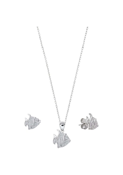 Oya Silver Minimal Zirkon Taşlı Balık Gümüş Kolye Ve Küpe Seti Oysy267