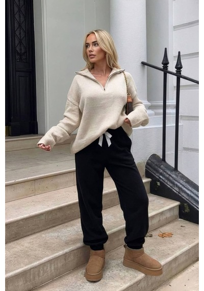 Markapia Kadın Paçası Lastikli Polar Pijama Altı SiYAH