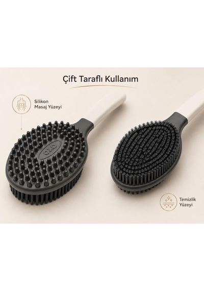 Silikon Sırt Fırçası Uzun Saplı Banyo Ve Duş Fırçası, Çift Taraflı Vücut Masaj Ve Temizlik Fırçası, E