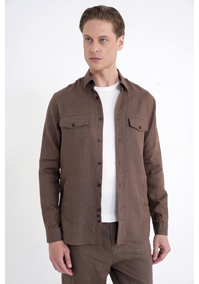 Comfort Fit Yan Cepli %100 Keten Vizon Gömlek Ceket G 1602 Comfort Fit Yan Cepli %100 Keten Vizon Gömlek Ceket G 1602