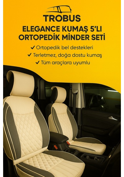 Alfa Romeo Spider Trobus Elegance Ortopedik Araç Koltuk Minderi 5'li Set, Hava Yastığı Uyumlu Bej Koyu Bej