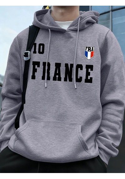 Startmore Tarzsokak Fransa Bayrağı Mektup Baskı Hoodie Erkek Kış Polar Sıcak Kazaklar Koşu Cep Kazak Sportif Gevş Gri
