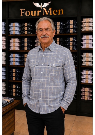 Eren Style Linen Keten Klasik Uzun Kollu Kapaklı Çift Cepli Gömlek Gri