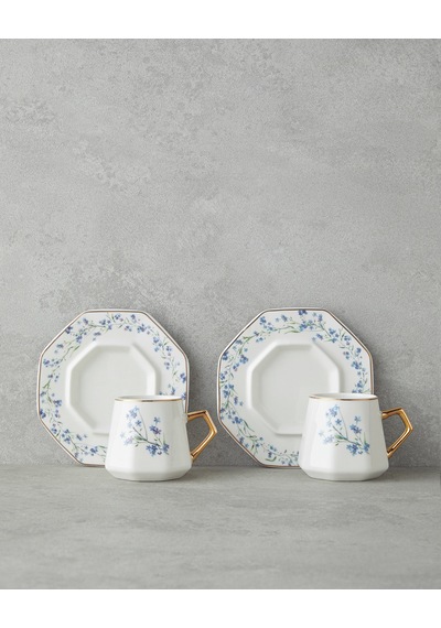 Lavendpetal New Bone China 12 Parça 6 Kişilik Kahve Fincan Takımı 80 Ml Mavi