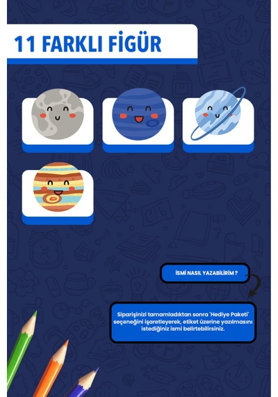 İsim Yazılabilir Sevimli Gezegenler Temalı Okul Etiketi Kalem & Defter İçin 200 Adet Mor