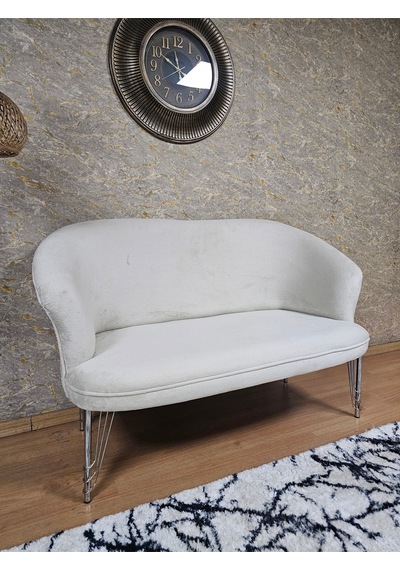 Zafir İkili Teddy Krom Kaplama Telli Ayak Çay Seti Koltuk İkili Berjer , Balkon, Salon, Ofis Krem
